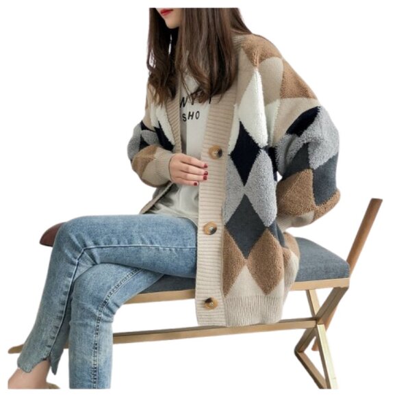 Geometric Pattern Button-Up Cardigan - Picture 6 of 10